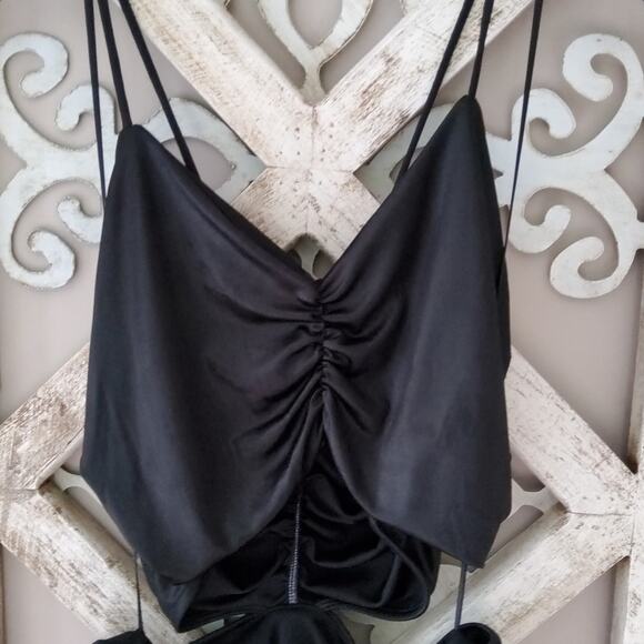 bp Nordstrom Women's Junior Size Large Ruched Cutout Satin Mini Dress in Black - Picture 3 of 8